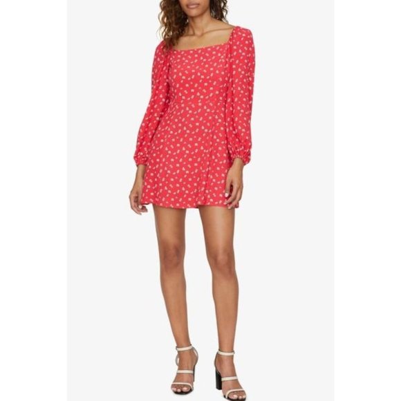 Sanctuary Cilia Red Square Neck Floral Print Dress Size 4 - Picture 8 of 8